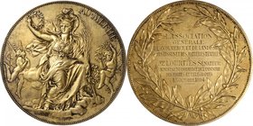 FRANCE. Gilt Silver Award Medal, 1894. Almost Uncirculated.
Weight: 152.2 gms, 68.3 mm. Obverse: seated figure above clouds facing with elaborate rob...
