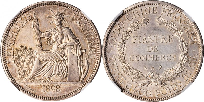 FRENCH INDO-CHINA. Piastre, 1898-A. Paris Mint. NGC AU-55.
KM-5a.1; Gad-35; Lec...