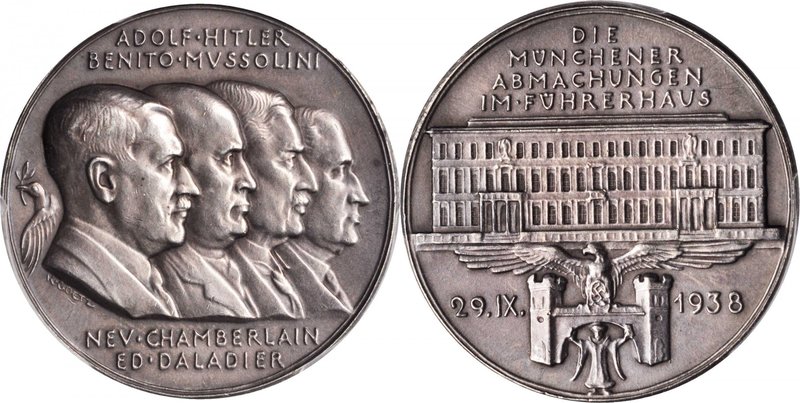 GERMANY. Munich Agreement Silver Medal, 1938. PCGS Genuine--Filed Rims, Unc Deta...