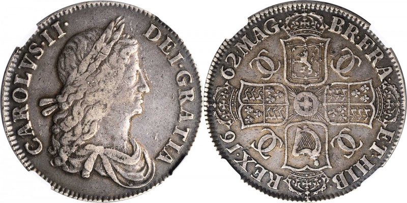 GREAT BRITAIN. Crown, 1662. Charles II. NGC VF-30.
S-3353; KM-417.3. Rose Below...