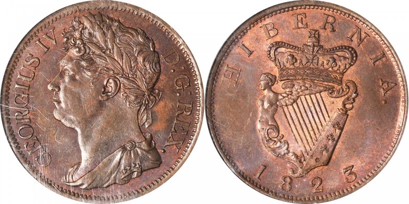 IRELAND. Penny, 1823. George IV. NGC MS-64 Red Brown.
S-6623; KM-151. Well stru...