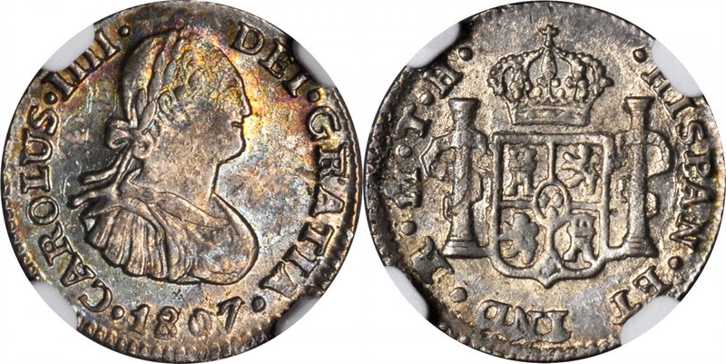 MEXICO. 1/2 Real, 1807-Mo TH. Mexico City Mint. Charles IV. NGC MS-64.
KM-72. A...