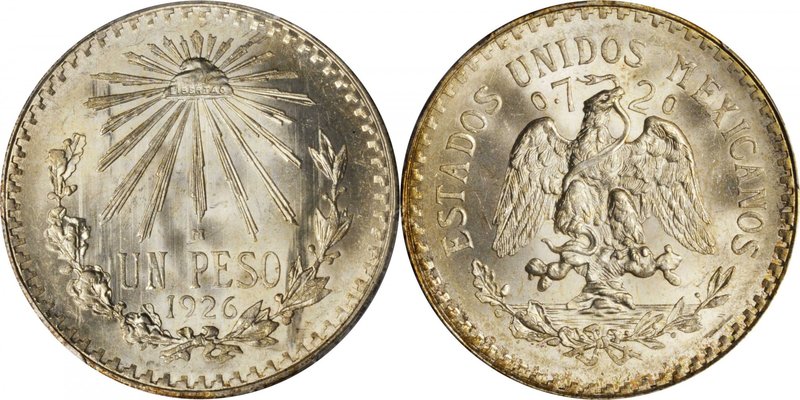 MEXICO. Peso, 1926-M. Mexico City Mint. PCGS MS-66 Gold Shield.
KM-455. Pale go...