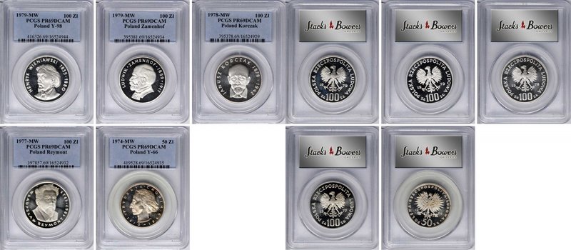 POLAND. Silver Commemorative Quintet (5 Pieces), 1974-1979. All PCGS Certified....