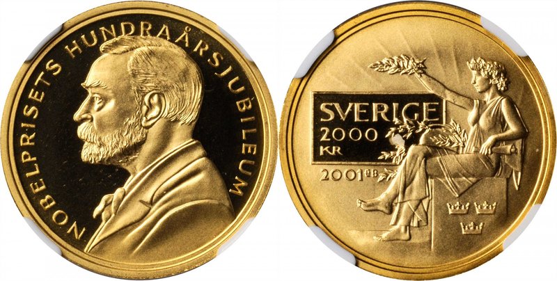 SWEDEN. 2000 Kronor, 2001-B. NGC PROOF-69 Ultra Cameo.
KM-901. Mintage: 5,000. ...