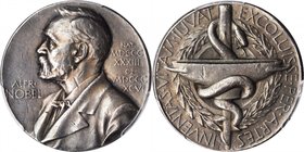 SWEDEN. Nobel Nominating Committee for Medicine Silver Medal, ND. PCGS SP-53 Gold Shield.
11.93 gms. Obverse: Bust of Alfred Nobel in frock coat faci...