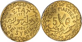 SYRIA. 5 Piastres, 1926. PCGS MS-65 Gold Shield.
KM-70; Lec-24. Tied for second finest certified of the date with 3 other examples listed on the NGC ...