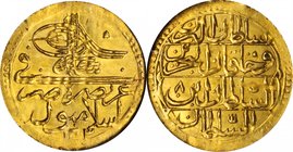 TURKEY. Zeri Mahbub, AH 1203 Year 8 (1796). Selim III. NGC MS-62.
Fr-unlisted; KM-522. A vibrant and sharply detailed example of this type that was f...