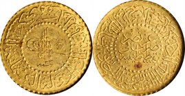 TURKEY. 25 Kurush, AH 1293 Year 33 (1907). Abdul Hamid I. NGC MS-62.
Fr-48; KM-739. An intricately detailed example with a few coppery toning spots o...