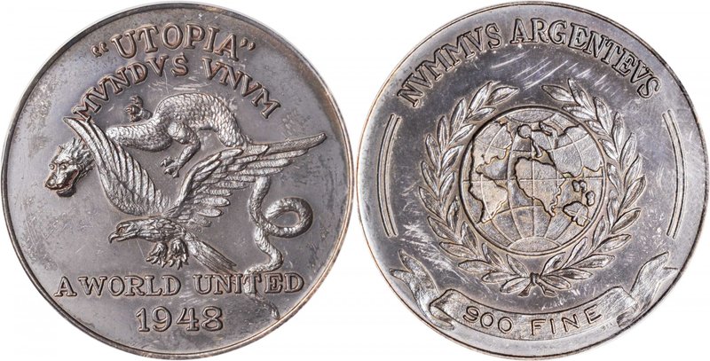 UTOPIA. Silver Fantasy Dollar, 1948. PCGS MS-64 Gold Shield.
KMX-1. Mintage: 25...