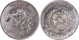 UTOPIA. Silver Fantasy Dollar, 1948. PCGS MS-64 Gold Shield.
KMX-1. Mintage: 25. Obverse: Eagle and dragon in flight, ""UTOPIA" MVNDVS VNVM" above, "...