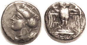 AMISOS , Ar Siglos or Drachm, 435-370 BC, Tyche head l./ Owl, PY under left wing...