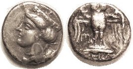 AMISOS , Ar Siglos or Drachm, 435-370 BC, Tyche head l./ Owl, PY under left wing; VF/F-VF, centered, top of owl'd head typically crowded; flaw on Tych...