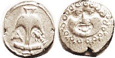 APOLLONIA PONTIKA, Drachm, 450-400 BC; Anchor, crayfish, A/Facg Gorgon head, with hair in little rings, S1655 (£90); VF-EF, rev centered sl high but h...