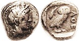 Obol, 454-404 BC, Athena head/owl, as Tet; S2530; AVF/F+ but exceptionally nice ...