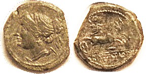 BRETTIAN League , Æ18, 215-205 BC, Nike head l./Zeus in biga r; AVF, centered on...