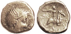 Rhone Valley, Ar Quinarius, c. 75 AD, Roma head r/ horseman r, F-VF, obv typical...