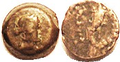 Cleopatra VII, Æ10, Cyprus, Her bust r/Cornucopiae, AF, nrly centered on beveled...