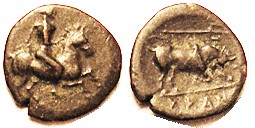 KRANNON , Æ15, 400-344 BC, Horseman r/bull butting r, trident above, S2074; VF, ...