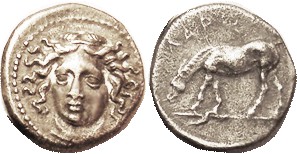 Drachm 350-325 BC, Nymph head 3/4 l./ horse left, lgnd above, Nice VF, obv cente...