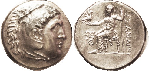 Alexander the Great, Tet, of Aspendos, Herakles hd r/Zeus std l, in field AS & d...