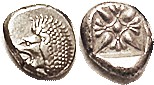 MILETOS , 1/12 Stater, 6th cent BC, Lion forepart, head l./star pattern in squar...