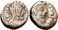 Silver Drachm, Rabbel & Gamilath, Head r/head r, GIC-5705; F or better for this, somewhat off-ctr on small thick flan, crude, partial lgnds, decent si...