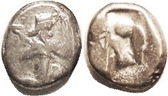 PERSIA , Siglos, 450-330 BC, King rt with spear & bow/ punch, S4682; F+, reasonably centered, bow unstruck, good silver with actually hints of luster....