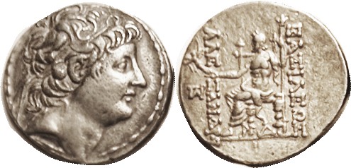 Alexander II, 128-123 BC, Tet, Head r/Zeus std l, monogram at left, Delta under ...