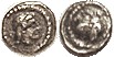 TARSOS , Tetartemorion (.14 g), 384-361 BC, Female head r/helmeted head r, SNG Lev 82; F-VF/AF, centered, toned, sl roughness on rev. (A GVF brought $...