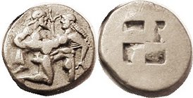 THASOS , Stater, 510-480 BC, ithyphallic satyr carrying struggling nymph, who is shouting "#MeToo")/ 4-part square; S1746 (£425); Choice VF, well cent...