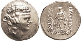 Tet, after 148 BC, Dionysos hd r/Herakles stg l, M mono-gram, Choice AEF, well centered on broad flan, style perhaps just beginning to be Celticized; ...