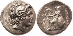 THRACE , Lysimachos, 323-281 BC, Tet, Alexander head with horn/Athena std l, Monogram & herm left, Lampsakos, Thomp.50; EF, nrly centered, slightest p...