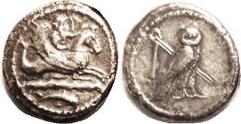 TYRE , Dishekel or Stater, 400-360 BC, Melqarth on hippocamp, waves & dolphin below/ Owl with crook & flail; S5012 (£450); Choice VF, nrly centered & ...