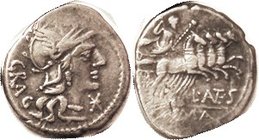 L. Antestius Gragulus, 238/1, Sy.451, Roma head r/Jupiter in quadriga r; F-VF, flatly struck at obv top edge & rev lower left, also some lt scrs in th...