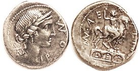 M. Aemilius Lepidus, 291/1, Sy.554; Wreathed Roma head r/Equestrian statue on arch; VF, just sl off-ctr, decent metal with lt tone, good strike with s...