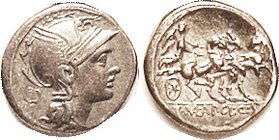 Mancinus, Pulcher & Urbinus, 299/1b, Sy.570a, Roma head r/Victory in tricycle; Nice VF, centered & well struck; excellent metal with pleasant tone. (A...