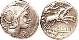 L. Flaminius Chilo, 302/1, Sy.540a, Roma head r/Victory in biga r, AVF, just a touch off-ctr, excellent metal with nice old tone, almost invisible scr...