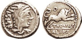 L. Thorius Balbus, 316/1, Sy.598, Hd of Juno of Lanuvium r/bull charging r, O above; Nice VF/AVF, obv well centered, rev minimally off-ctr; well struc...