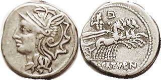 L. Appuleius Saturninus, 317/3a, Sy.578; Roma head l./ Jupiter in quadriga r, D ...