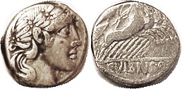C. Vibius Pansa, 342/5b, Sy.684, Apollo head r/Minerva in quadriga r; AVF/F, quite small flan, obv well centered with head actually complete, sl hints...
