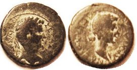 AUGUSTUS & LIVIA , Antiocheia ad Maeander, Æ18, His bust r/hers r; F, obv somewhat off-ctr, lgnds mostly wk, smooth dark patina with earthen hilightin...