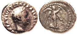 TITUS , Caesarea Hemidrachm, Nike adv r; F+, obv nrly centered with most of lgnd, rev sl off-ctr; thickish patina but clear & decent. (A VF with "area...