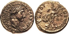 TRAJAN , As, TR POT COS IIII PP, Victory ad l, hldg shield inscr SPQR; EF, well centered, full lgnds, dark greenish brown patina with some smoothing/t...