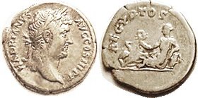HADRIAN , Den, AEGYPTOS, Egypt recl l., Ibis; VF/F-VF, well centered, excellent metal with lt tone, nice. With CNG tag as VF. (A VF brought $748, CNG ...