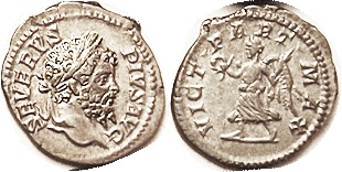 SEPTIMIUS SEVERUS , Den, VICT PART MAX, Victory adv l; AEF, centered on large sl...