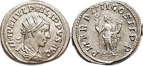 PHILIP II , As Augustus Ant, PM TRP IIII COS II PP, Felicitas stg l; ANTIOCH MINT (scarce); Choice EF, virtually mint state, well centered & struck (j...