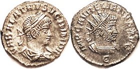 VABALATHUS , Ant, His bust/Aurelian bust, E below; Choice EF, virtually as struck, centered, silvered surfaces with lt grey tone, both portraits fully...