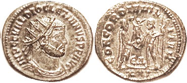 DIOCLETIAN , Ant, CONCORDIA MILITVM, Ruler receiving Victory from Jupiter; EF+, ...