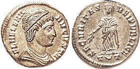 HELENA , Æ3, SECVRITAS REIPVBLICE, Securitas stg l, T-crescent-T; Mint State & choice, nrly centered, sharply struck, good silvered surfaces with lust...
